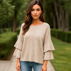 B3 / A266 • Oatmeal Two Tier Bell Sleeve Sweater Top